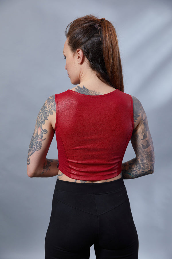 ST-6 Red faux leather crop top