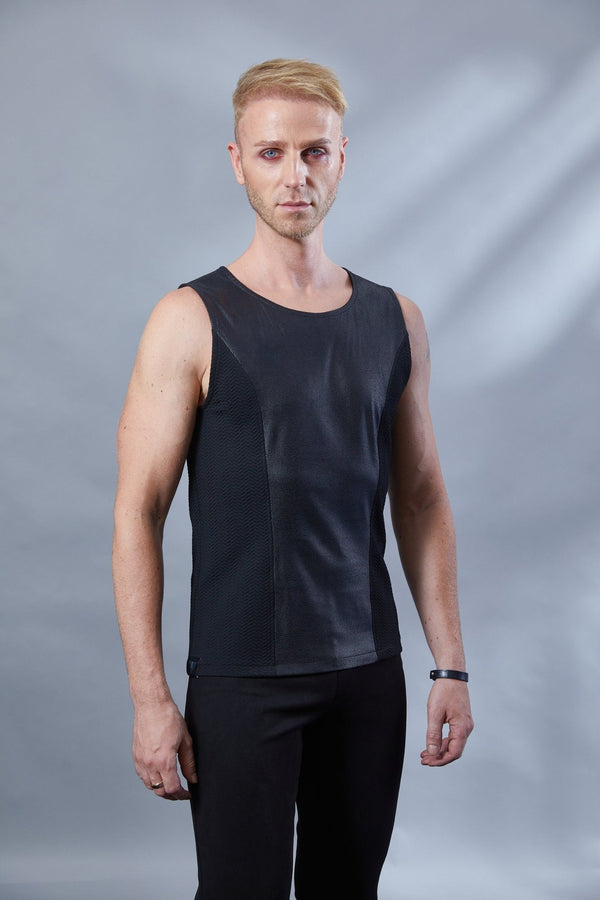 ST-L-9 Black faux leather sleeveless shirt - zolnar