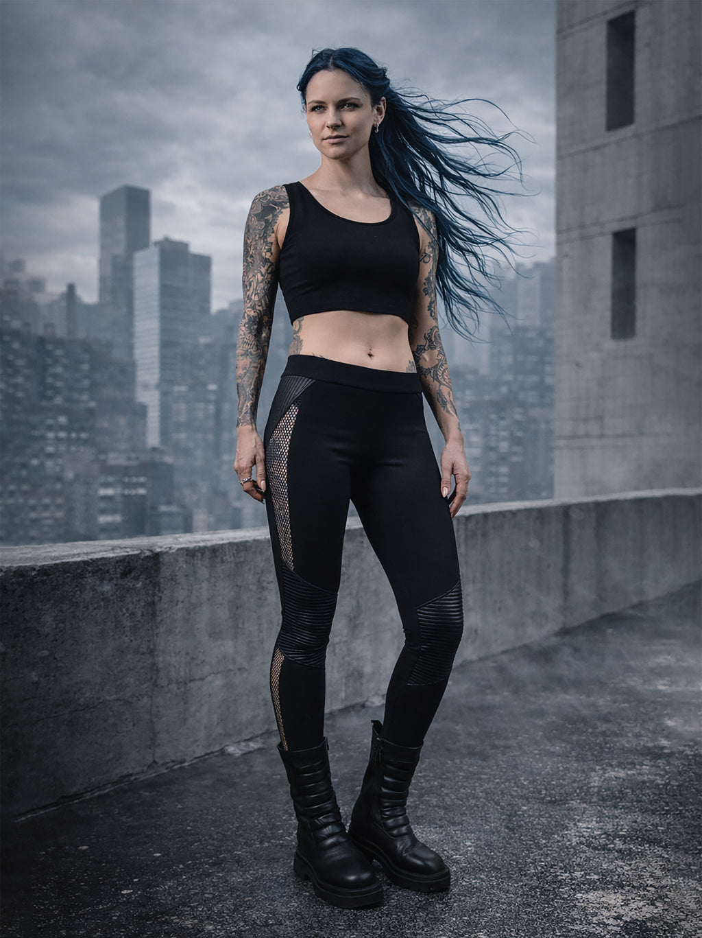 PA-M Black leggings with mesh inserts