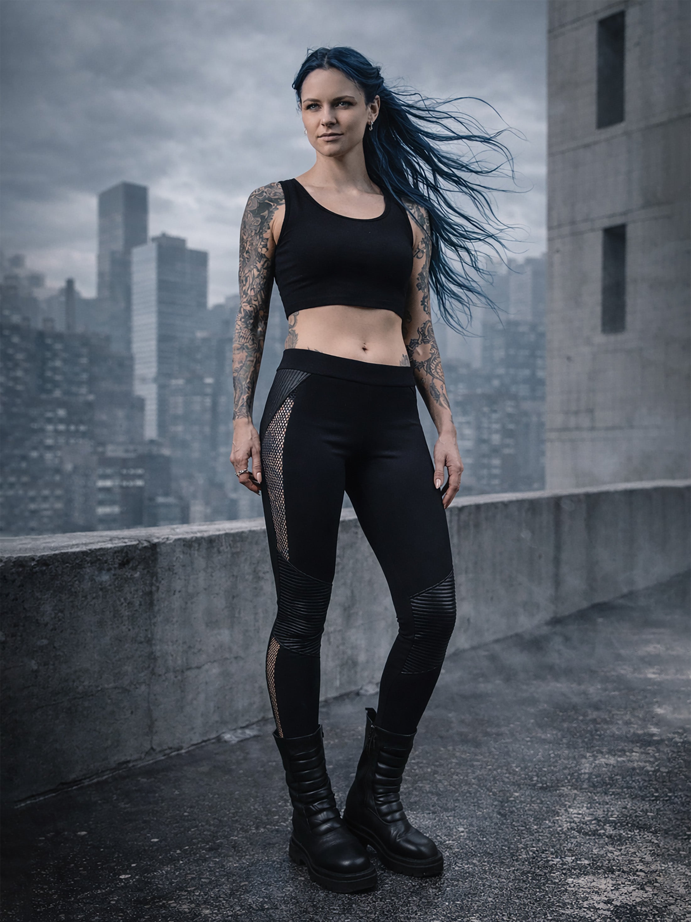 PA-M Black leggings with mesh inserts