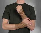 Beige faux leather armband on forearm, front view – ZOLNAR