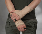 Beige faux leather fingerless arm warmers, crossed hands, LARP accessory – ZOLNAR