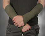 Khaki suede faux leather bracers on crossed arms, steampunk – ZOLNAR