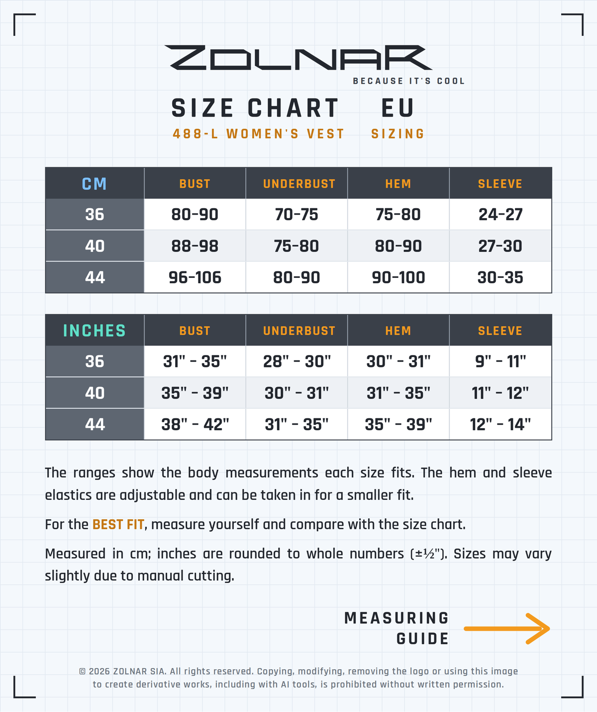 488l-w size chart