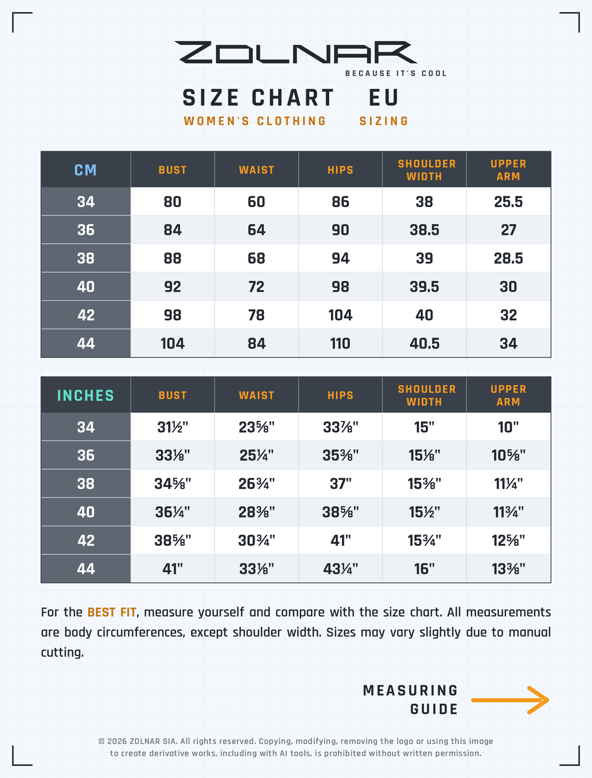 gen-w size chart