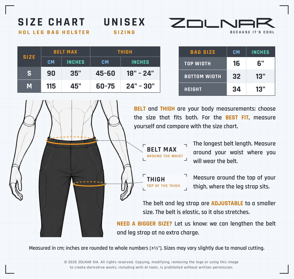 HOL size chart