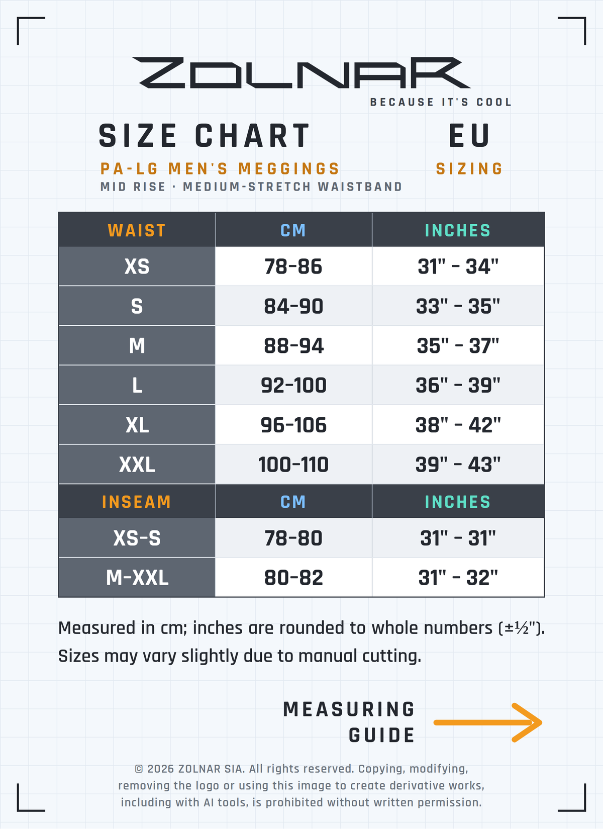 legm size chart