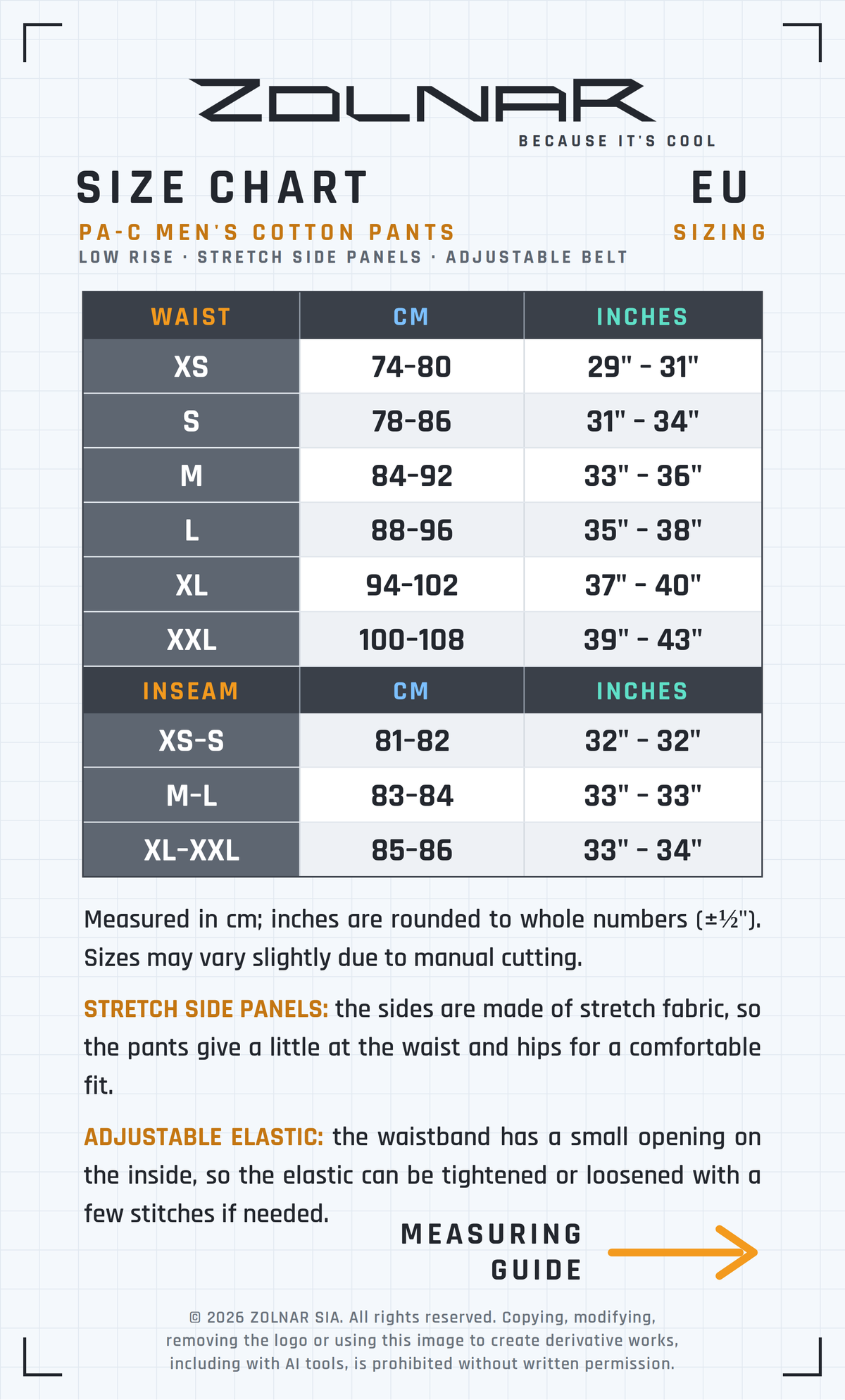 pac-m size chart