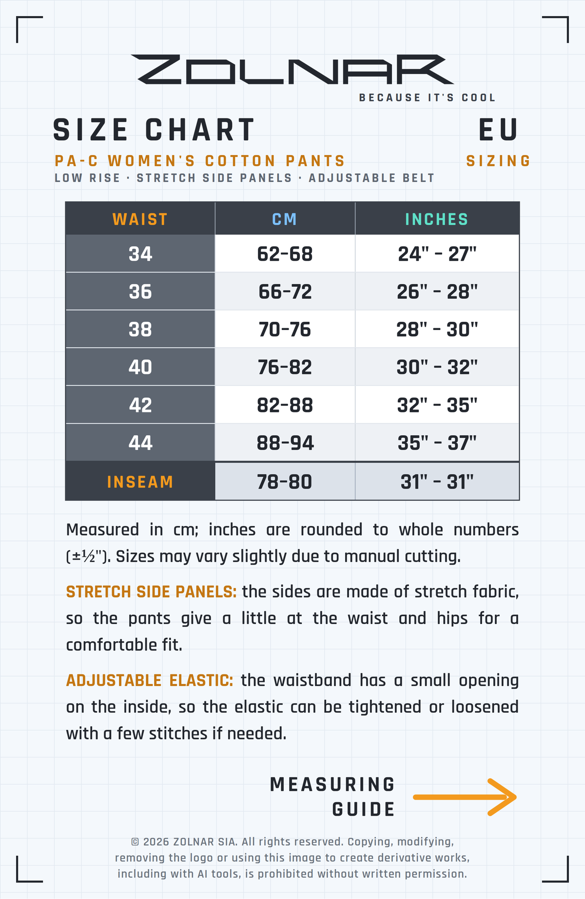 pac-w size chart