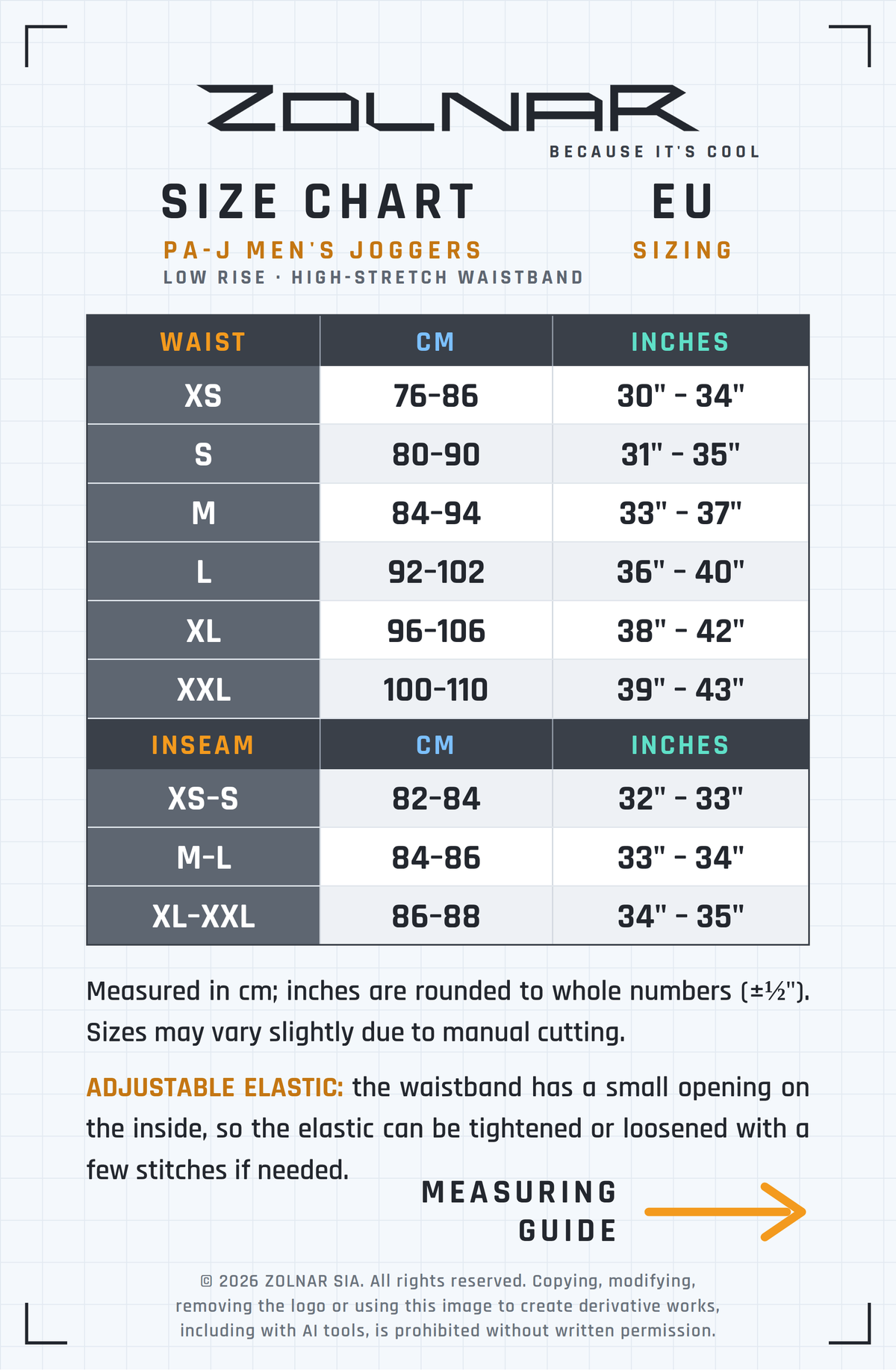 paj-m size chart