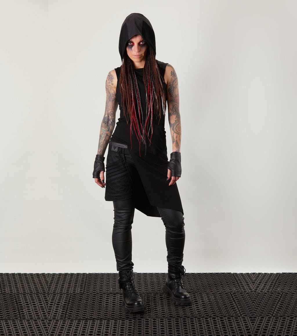 ERL Asymmetric sleeveless shirt with ERH hood