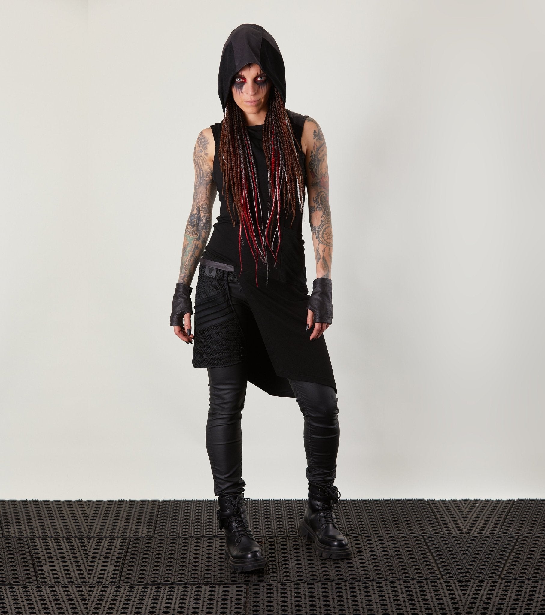 ERL Asymmetric sleeveless shirt with ERH hood
