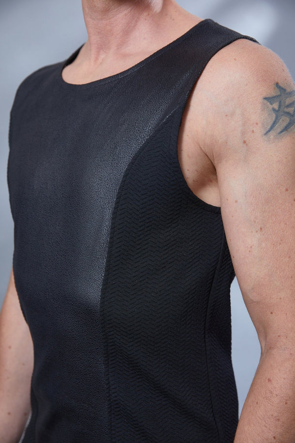 ST-L-9 Black faux leather sleeveless shirt - zolnar