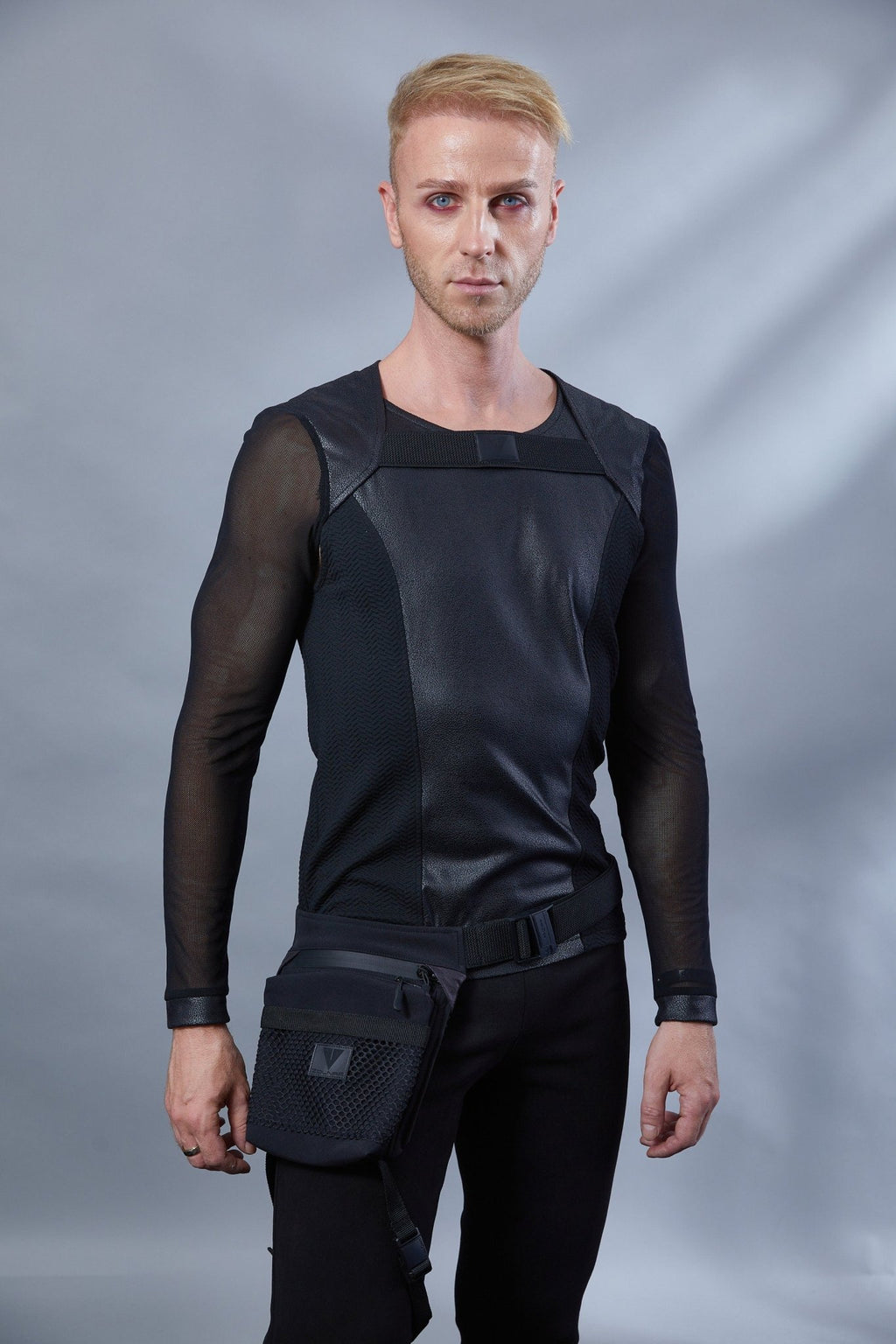 ST-L-9 Black faux leather sleeveless shirt - zolnar