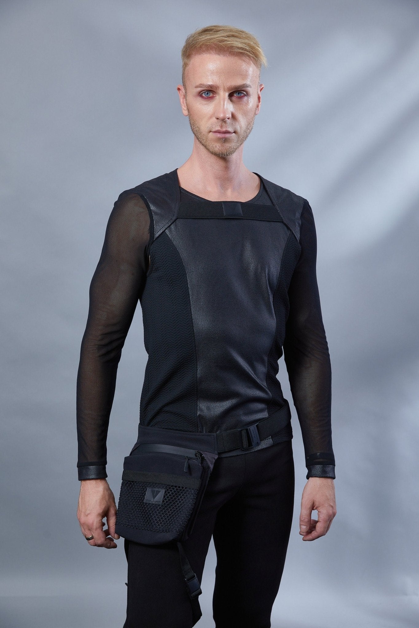 ST-L-9 Black faux leather sleeveless shirt - zolnar